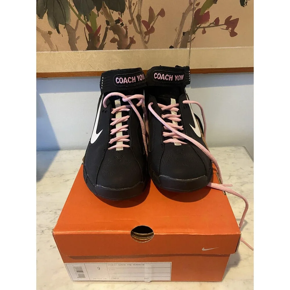 Nike Coach Yow Huarache Shoes Mens Size 9 Black High Top Basketball Sneakers - Picture 2 of 5